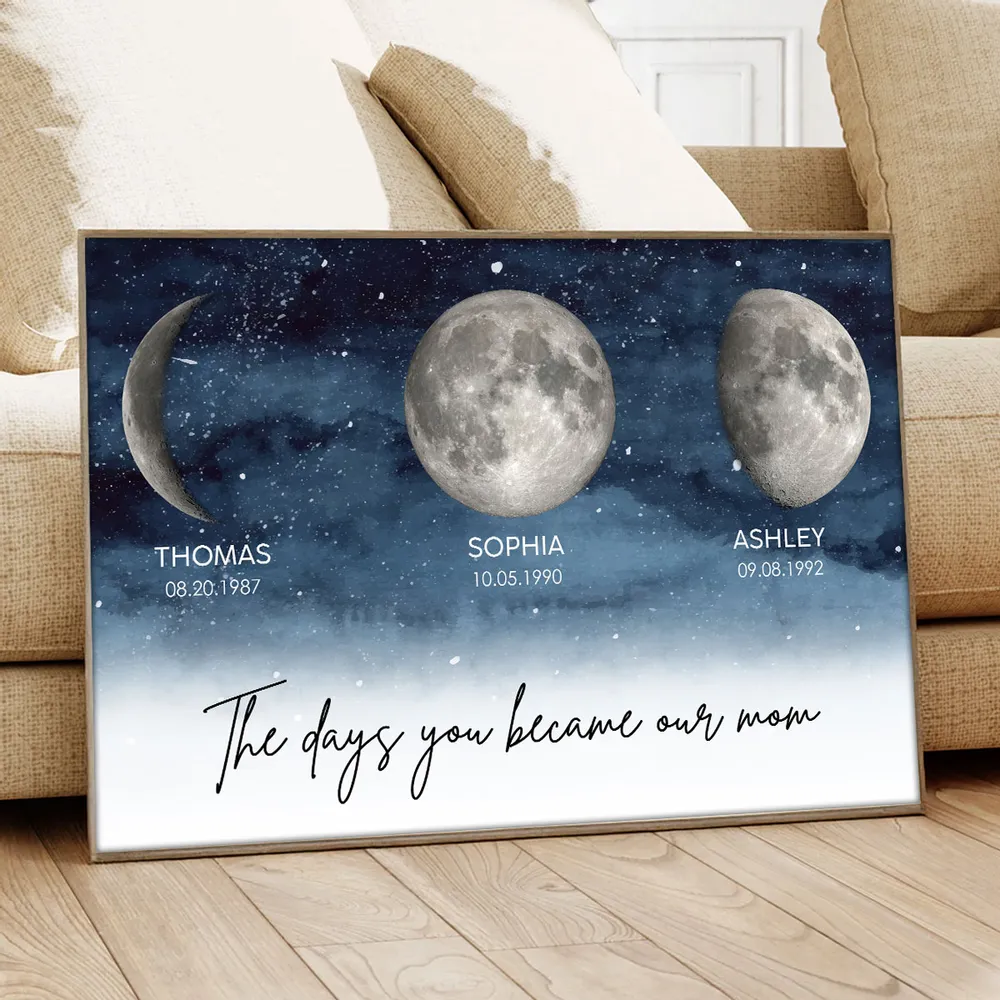 The Day You Became My Mom Custom Moon Phase - Personalized Canvas - Gift For Mom, Mother's Day, Birthday Gift