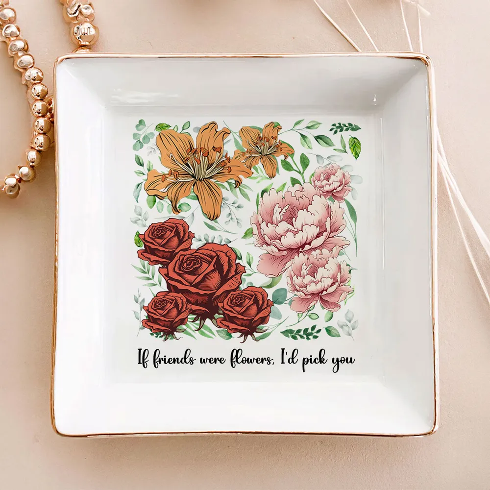 Sisters Besties In Bloom Birth Month Flowers - Personalized Jewelry Plate - Gift For Friends, Besties