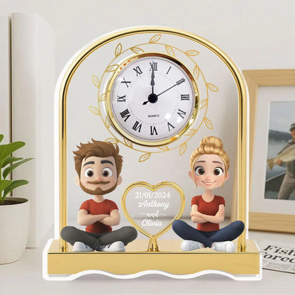 Doll Couple Forever Together - Personalized Acrylic Desk Clock - Gift For Couple, Anniversary Gift