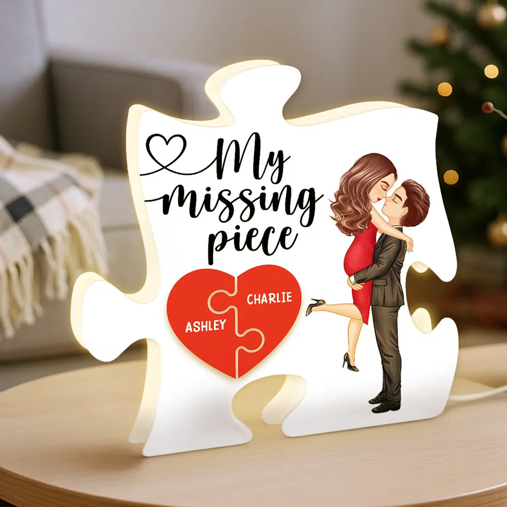 My Missing Piece Kissing Couple - Personalized Acrylic Light Box - Anniversary, Valentine's Day Gift For Couple