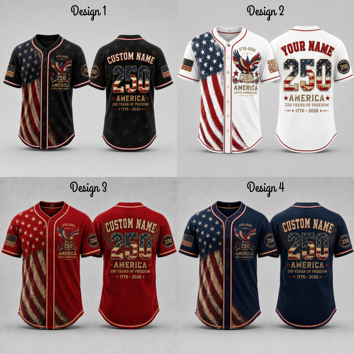 America 250th Anniversary Baseball Jersey, Custom Name USA Jersey, 1776 2026 Patriotic Shirt, 4th of July Gift, Freedom Jersey