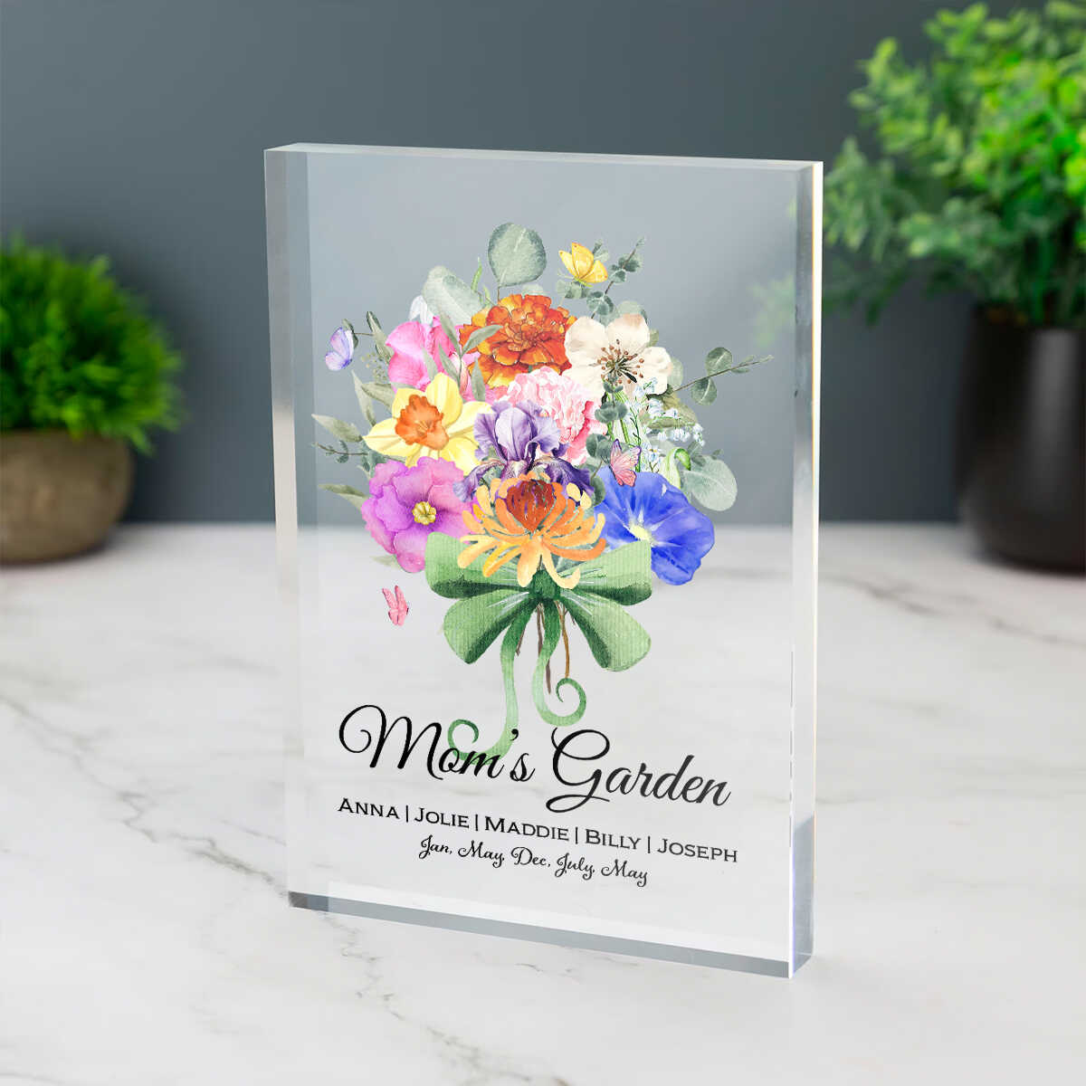 Mom's Flower Bouquet - Personalized Acrylic Plaque - Gift For Mom, Mother's Day, Birthday Gift