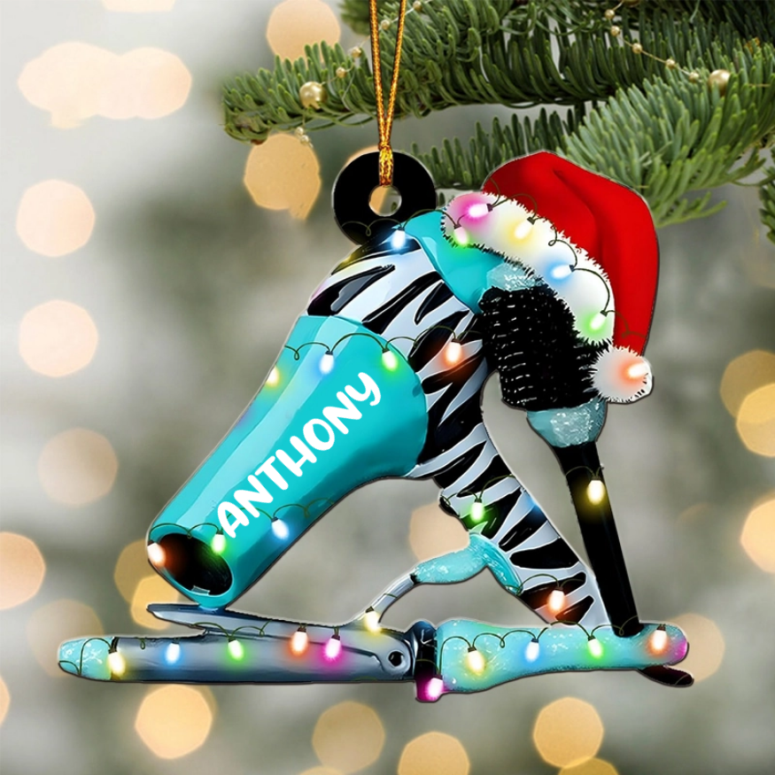 Personalized Hair Dryer Ornament, Custom Name Hairdresser Christmas Tree Ornament