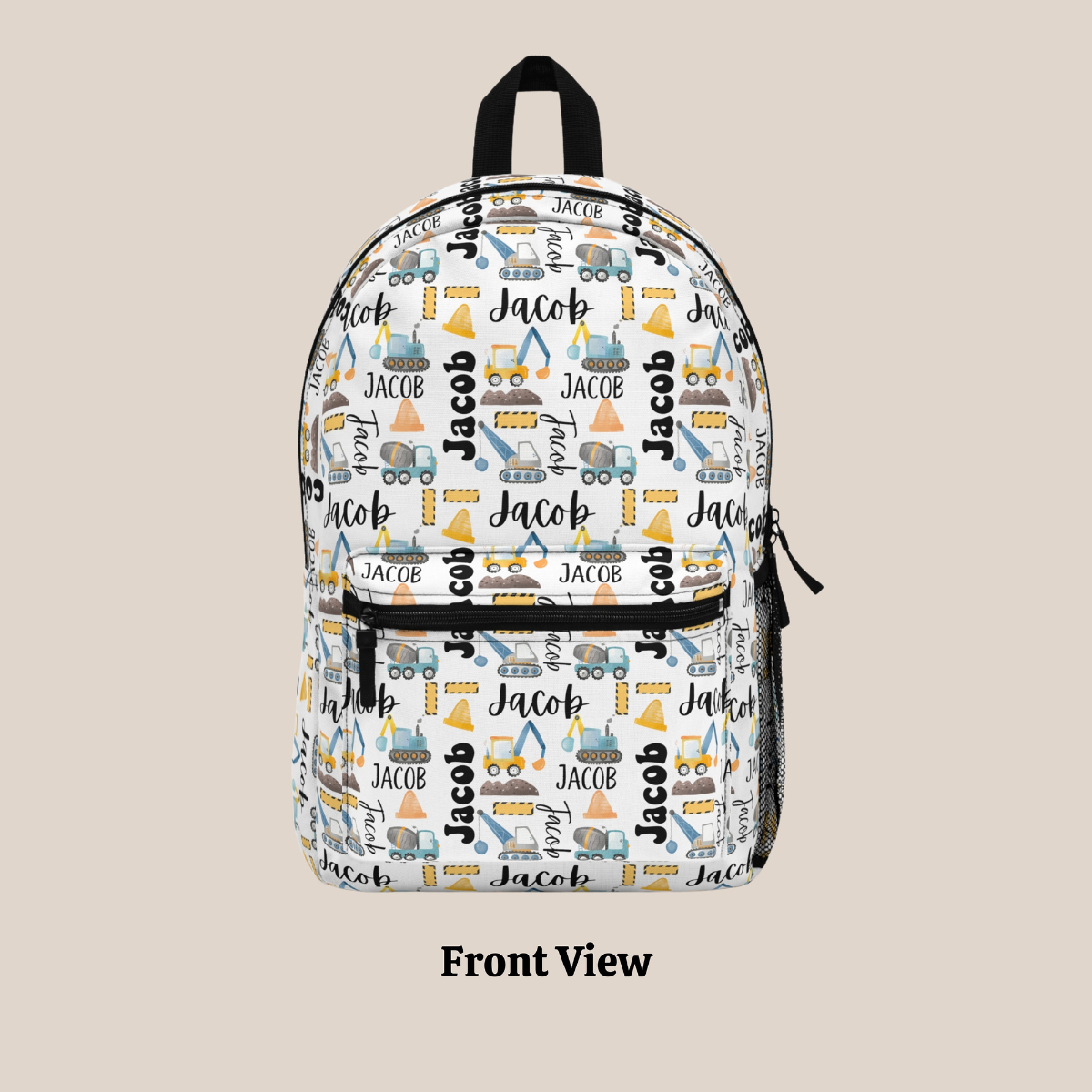 Personalized Construction Truck Backpack, Back To School Bookbag, Custom Name Schoolbag, Birthday Gift