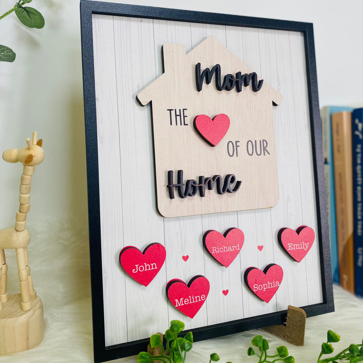 Personalized Mom Sign Mother's Day, Mom Is The Heart Of Our Home, Gifts From Kids, Personalized Mom Wooden Sign