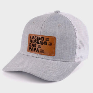 Legend Husband Daddy Papa - Personalized Leather Label Net Hat - Gift For Dad, Grandpa, Father's Day Gift