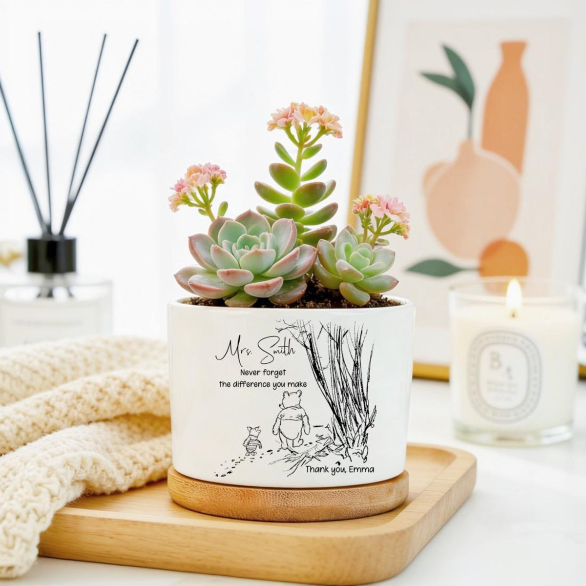 Custom Rainbow Flower Pot, Teacher Thank You Gift, Ceramic Succulent Planter Thank You For Helping Me Grow Teacher Appreciation Gift