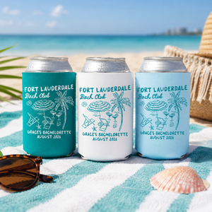Fort Lauderdale Bachelorette Can Coolers, Coastal Personalized Can Sleeves, Custom Beach Coastal Bachelorette Party Favors