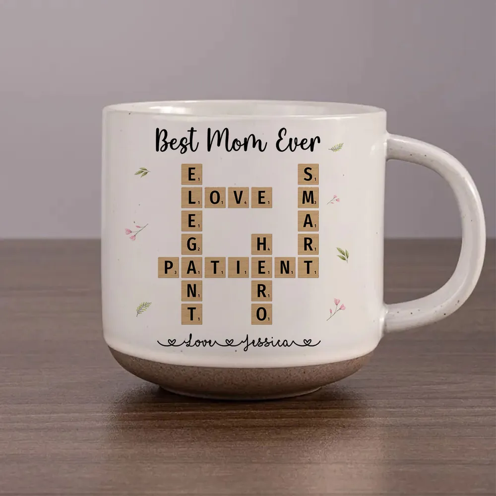 Best Mom Ever Appreciation Crossword Art - Personalized Pottery Mug - Gift For Mom, Mother's Day, Birthday Gift
