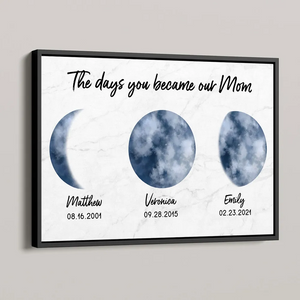 Colorful Moon Phase The Day You Became Mom - Personalized Canvas - Gift For Mom, Mother's Day, Birthday Gift