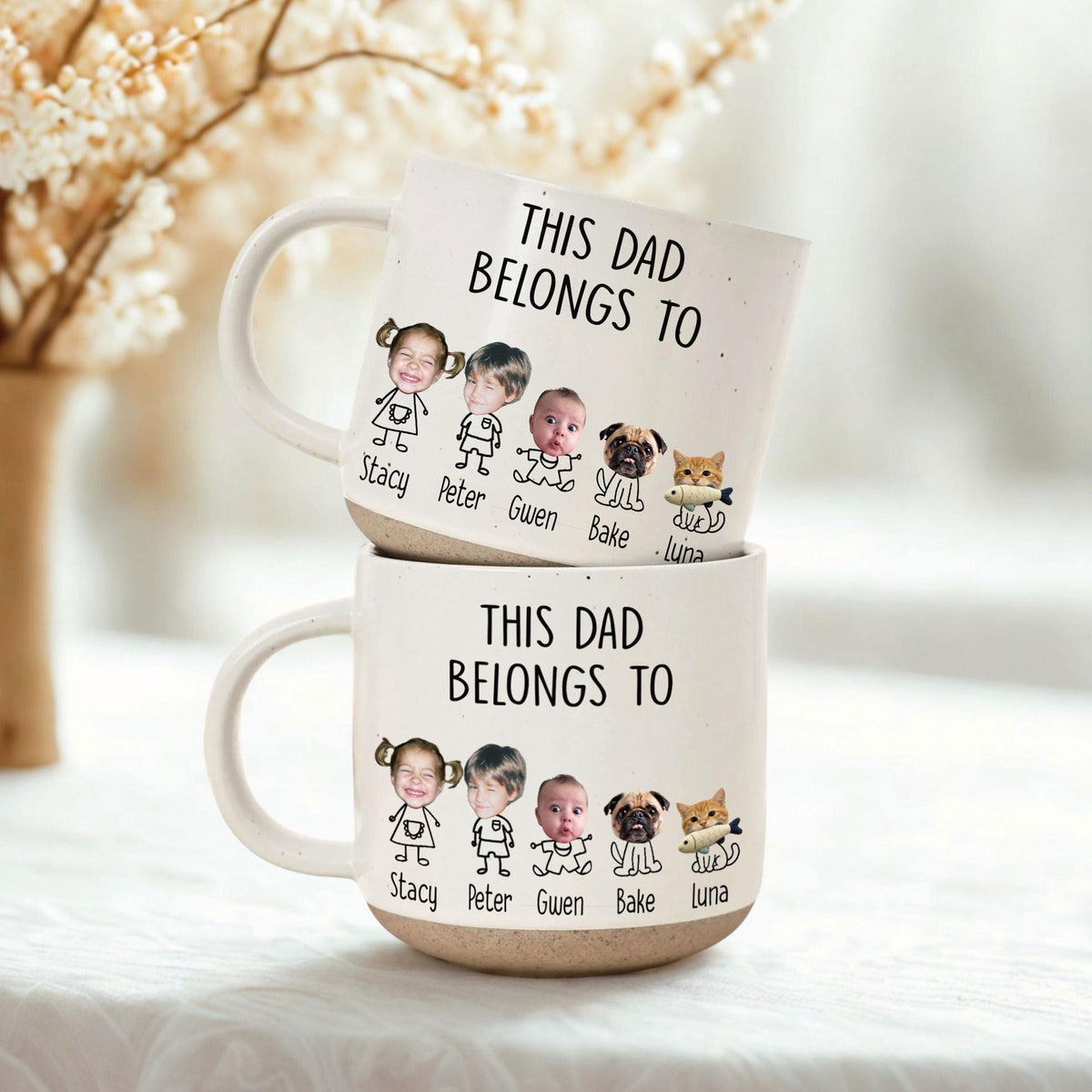 Personalized Dad Pottery Mug, Dad Birthday Gift, Custom Face Kids Coffee Cup Father's Day Gift For Daddy, First Time Dad Keepsake
