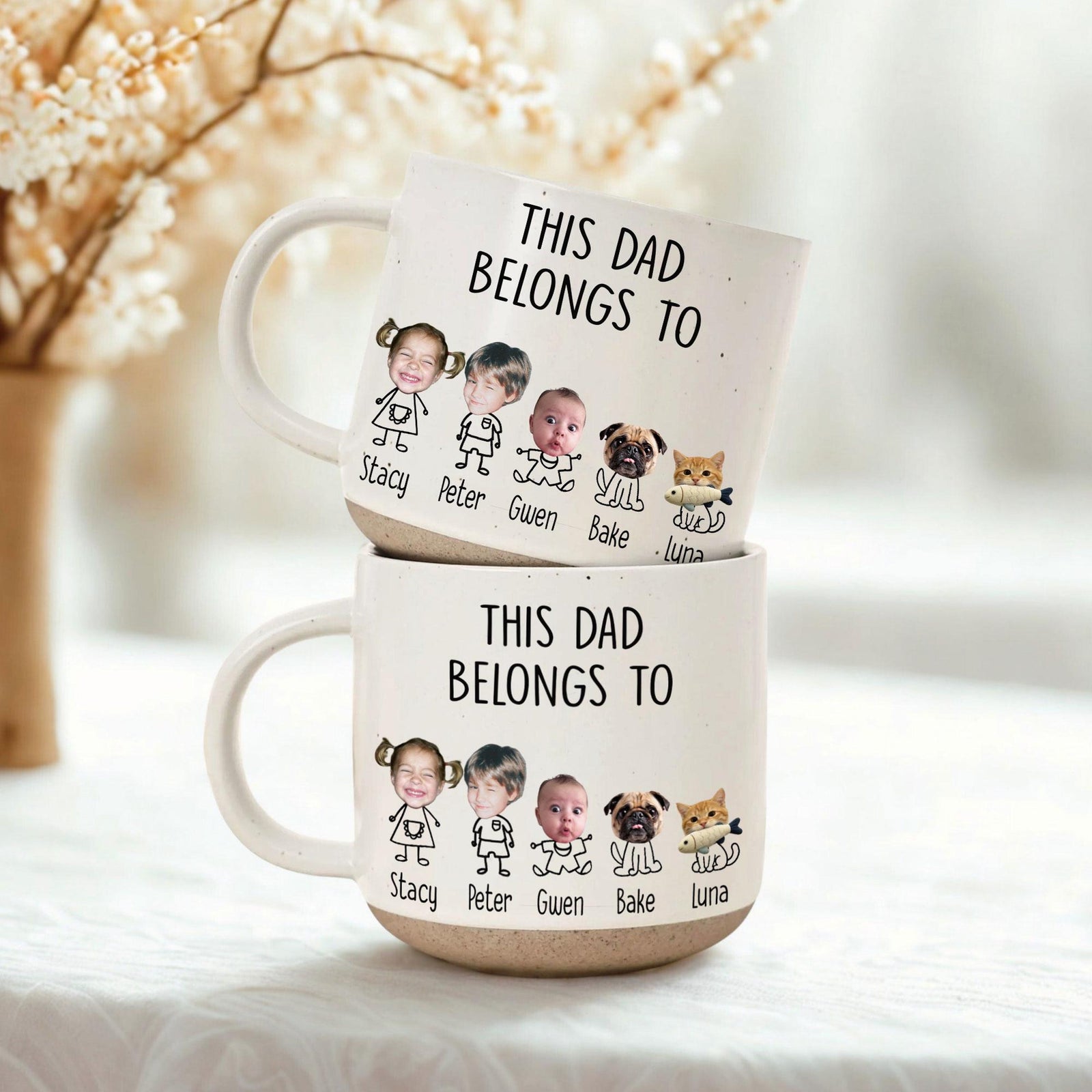 Personalized Dad Pottery Mug, Dad Birthday Gift, Custom Face Kids Coffee Cup Father's Day Gift For Daddy, First Time Dad Keepsake