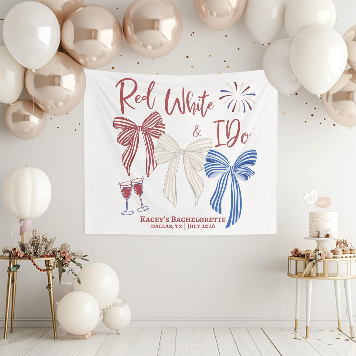 Custom Bachelorette Party Tapestry, Personalized Red, White & I Do Weekend Banner, 4th of July Bach Background Photo, Patriotic Bach Sign