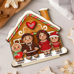 Gingerbread Family Standing House - Personalized Wooden Plaque - Christmas Gift For Family