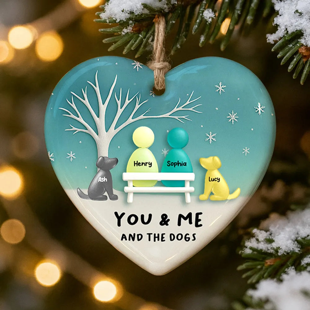 Sea Glass Couple & the Dogs - Personalized Ornament - Christmas Gift for him, Gift for her
