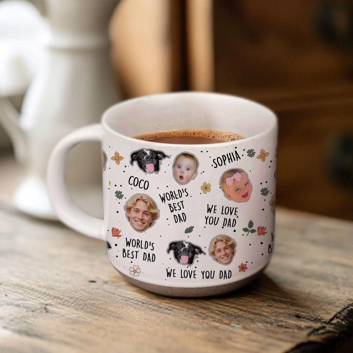 Custom Baby Face Pottery Mug Gift for Dad, Personalized Photo Mug for Dad, Fathers Day Gift for Dad Papa, Pops Dada Gift, New Dad Gift