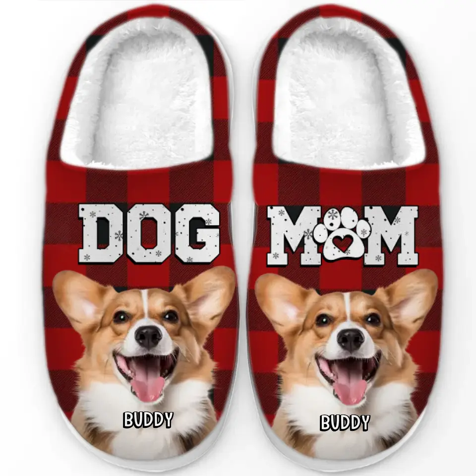 Custom Photo Fur Dad Fur Mom - Personalized Fleece Slippers - Christmas Gift For Pet Owners, Pet Lovers