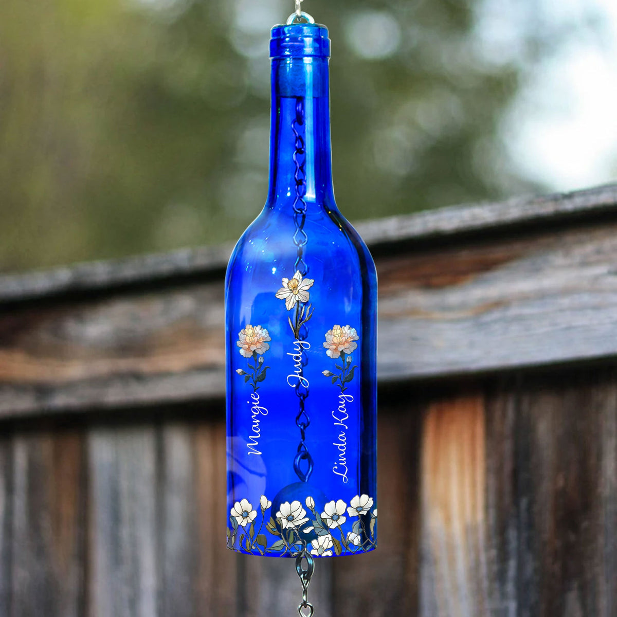 Mom Grandma's Garden Love Grows Here - Personalized Wine Bottle Wind Chime - Birthday Gift For Mother, Grandma