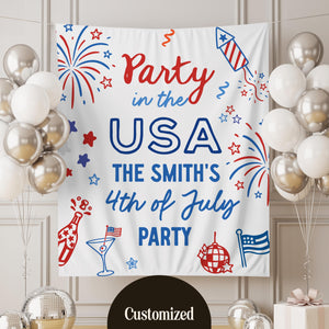 Personalized 4th of July Party Banner, Family BBQ Sign, America 250th Anniversary Photo Backdrop Tapestry, USA Celebration Decor