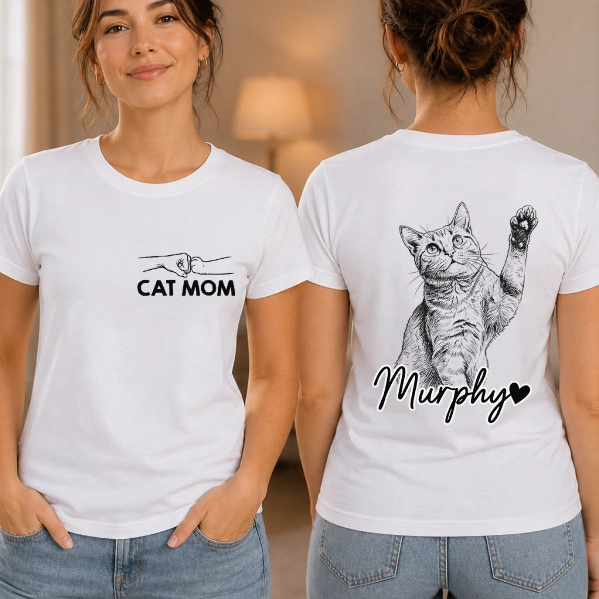 Custom Photo Sketch Line Furry Friends - Personalized 2-side Printed T Shirt - Father's Day, Mother's Day, Birthday Gifts For Dog Cat Lovers