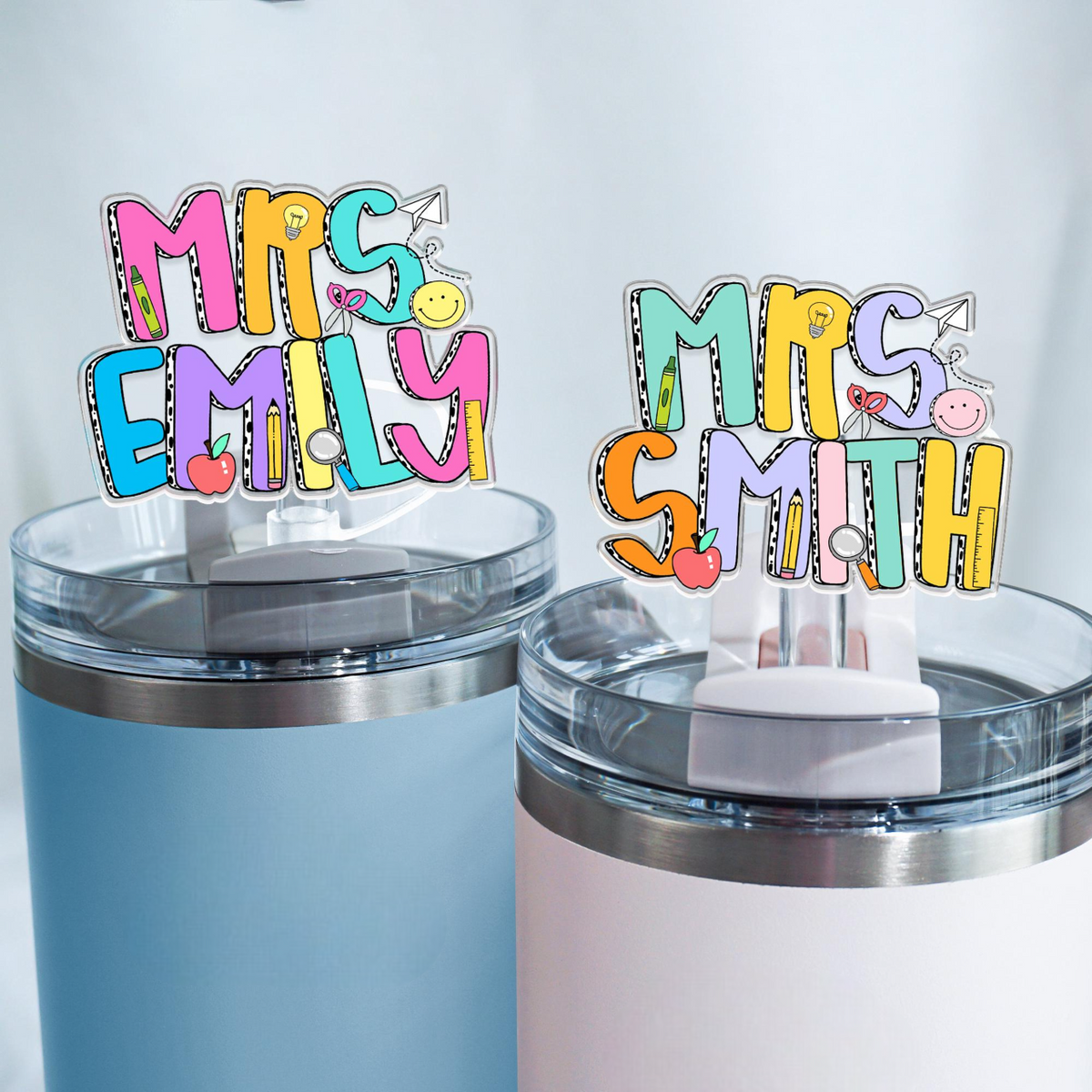 Teacher Gifts Personalized, Custom Topper Straw With Teacher Name, Teacher Appreciation, Tumbler Cup Straw Cover, Gift For Teacher