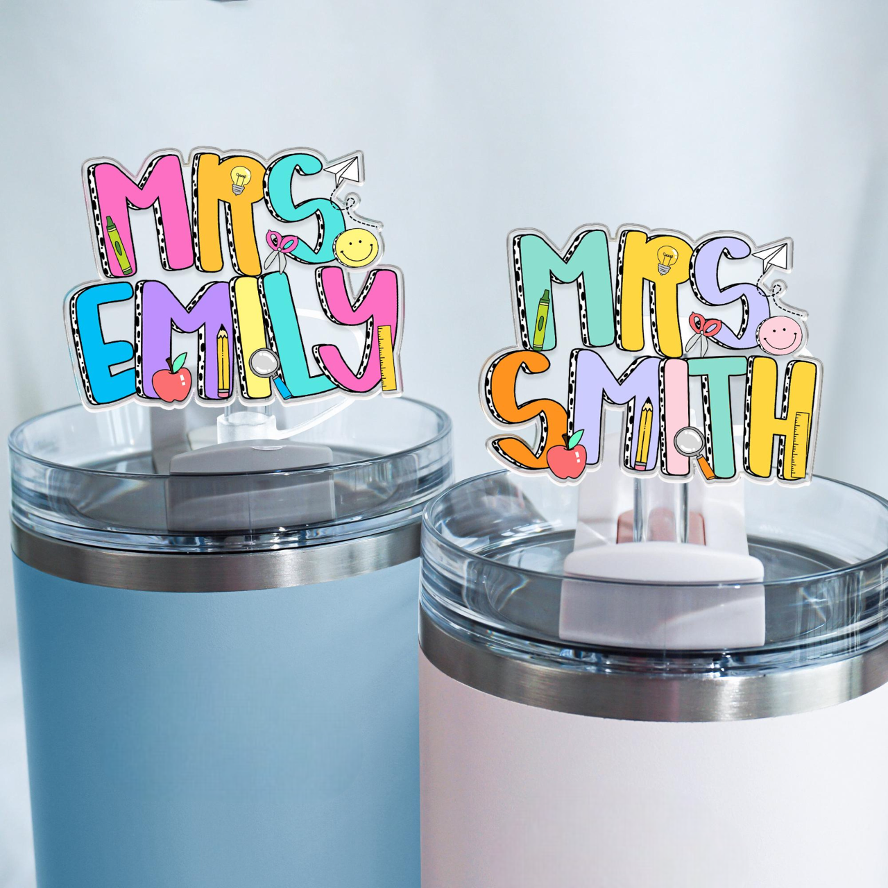 Teacher Gifts Personalized, Custom Topper Straw With Teacher Name, Teacher Appreciation, Tumbler Cup Straw Cover, Gift For Teacher