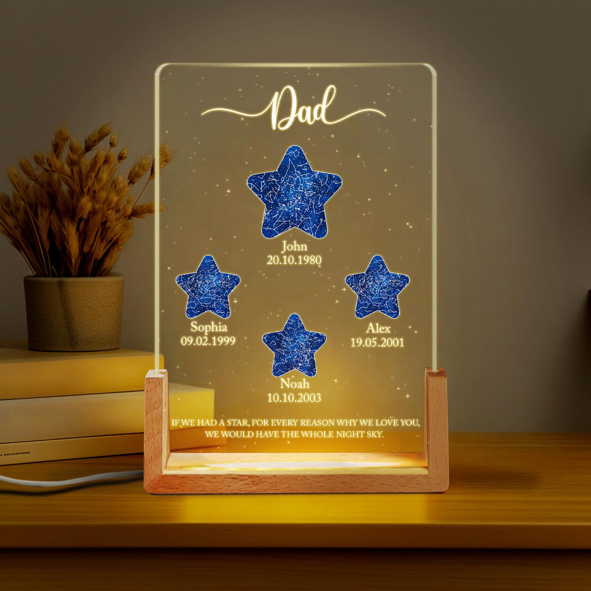 Personalized Star Map Night Light Dad Gift, Custom Star Map By Date, Gift For Daddy, The Night You Became My Dad Gift, LED Star Light Lamp