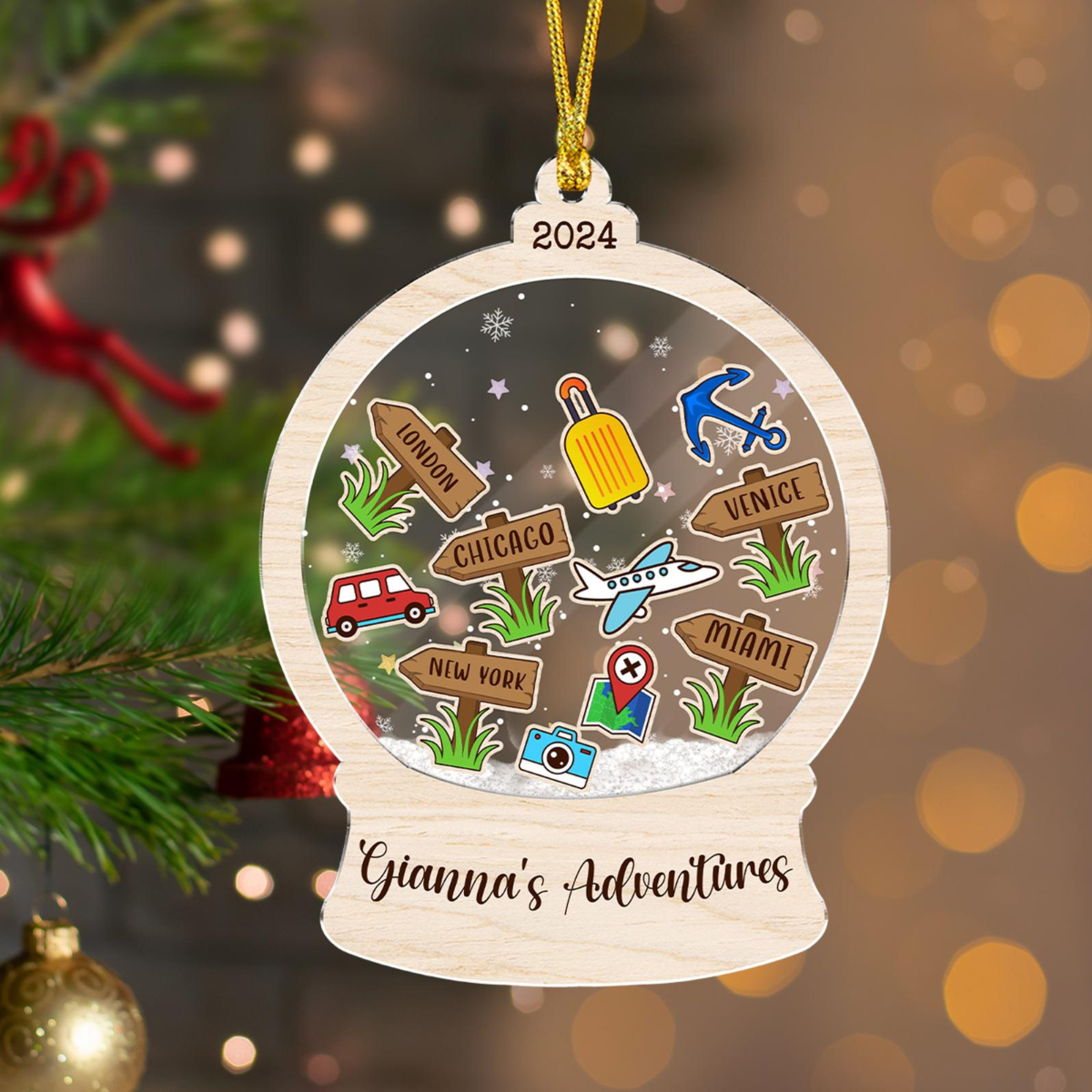Travel's Adventures 2024 - Personalized 4D Shaker Ornament - Christmas Gift For Family