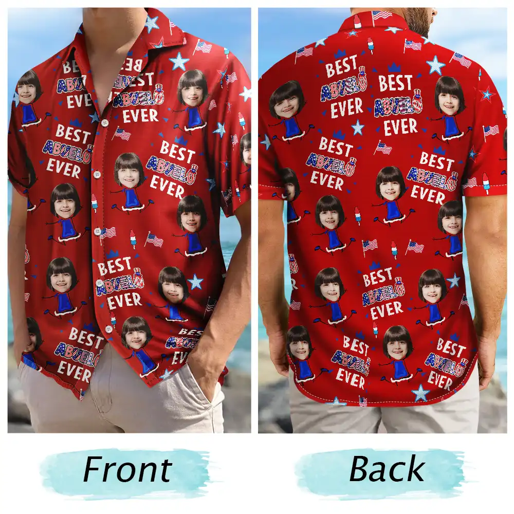 Custom Photo Stars & Stripes Best Dad Mom Grandpa Grandma Ever - Personalized Hawaiian Shirt - Gift For Dad Grandpa, Father's Day Gift