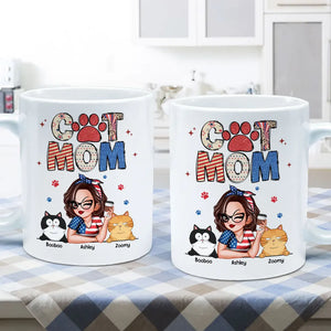 Cat Mom 4th Of July Pattern - Personalized Mug - Independence Day Gift For Cat Mom