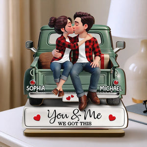 3D Kissing Couple On The Truck - Personalized Wooden Plaque With Flat Base - Valentine's Day Gift For Couple, For Him, For Her