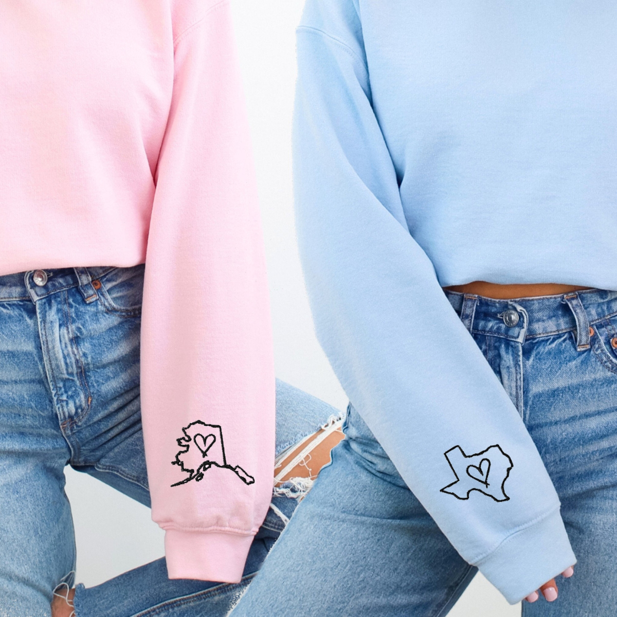 Custom Long Distance Relationship Sweatshirts, Choose Your State Personalized Couple Gift, Long Distance Matching Friend Shirts, Couple Gift