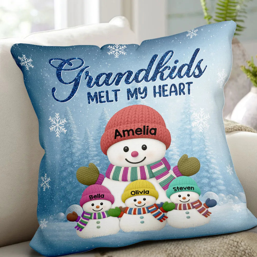 Christmas Snowman My Grandkids Melt My Heart - Personalized Pillow - Christmas Gift For Grandmas