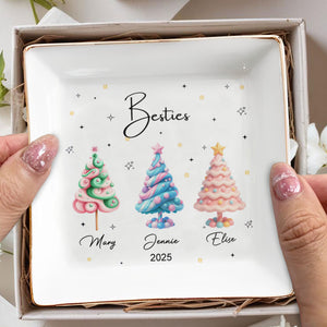 Besties With Colorful Christmas Trees, Personalized Ceramic Dish, Gift For Best Friends
