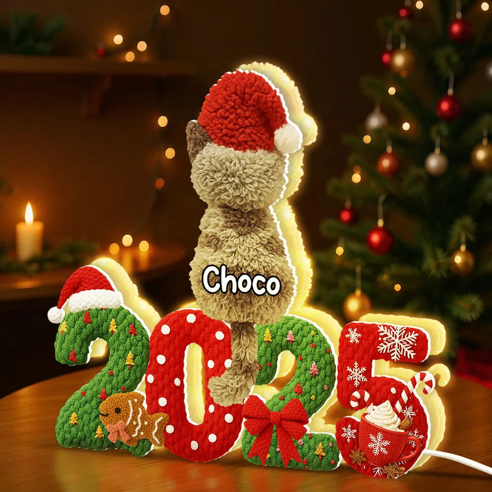 2025 Cat Lovers 3D Faux Yarn Effect - Personalized Acrylic Light Box - Christmas Gift for Cat Moms, Cat Dads
