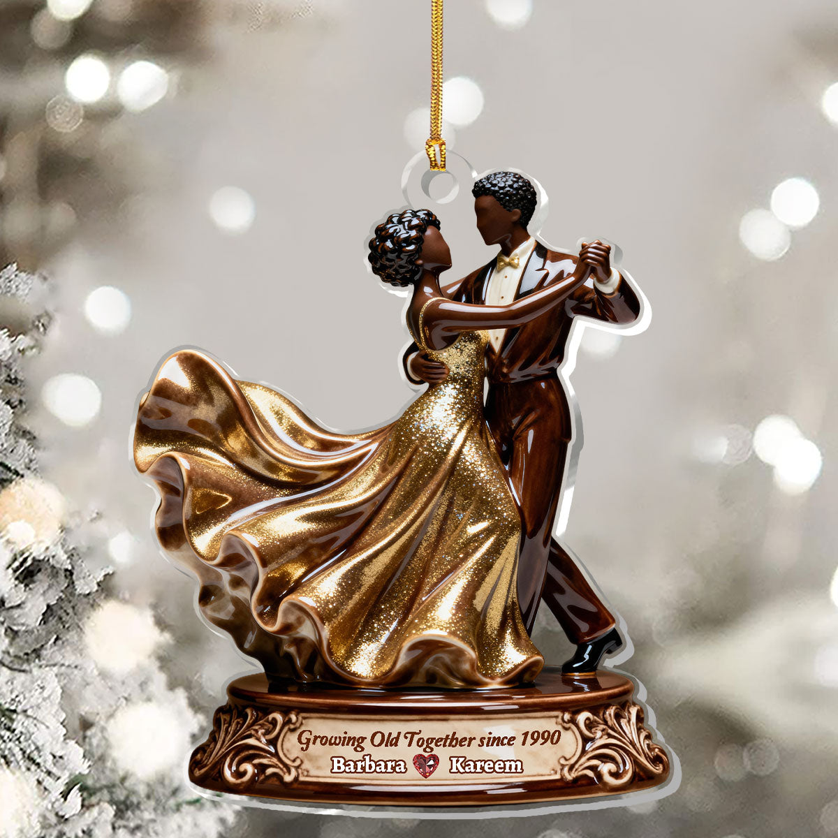 Growing Old Together Black Couple - Personalized Acrylic Ornament - Christmas Gift For Couple