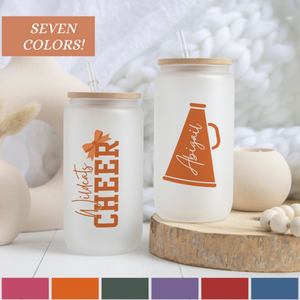 Custom Cheer Cup Cheer Team Gifts, Glass Tumbler Cheerleader Gifts, Cheerleading Glass With Name, Custom Cheer Iced Coffee Cup Cheer Camp Gift