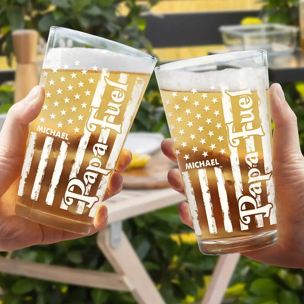 Dad Fuel Stars And Stripes Funny Daddy - Personalized Beer Glass - Gift For American Dad, Father's Day Gift
