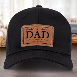 Limited Edition Dad Papa - Personalized Leather Label Net Hat - Gift For Dad, Grandpa, Father's Day Gift