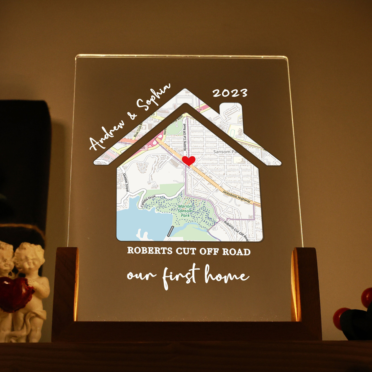 Our First Home - Personalized Desk Name Plate Night Light - Gift For Couple