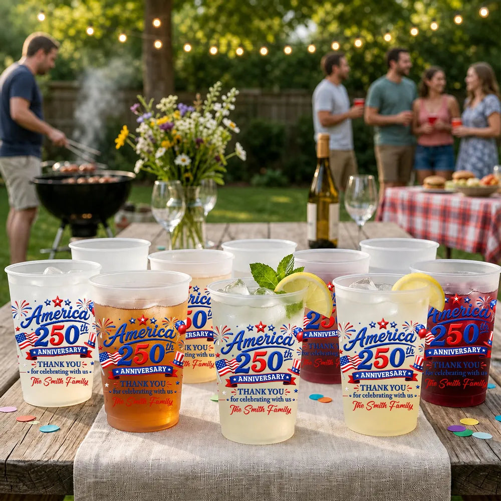 Thank You For Celebrating 250th Anniversary With America - Personalized Plastic Frosted Cup - 4th Of July Drinkware, 250th Anniversary Party Favor, Independence Day Gift