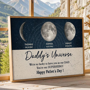 Daddy's Universe Moon Phases - Personalized Canvas - Gift For Dad, Father's Day, Birthday Gift