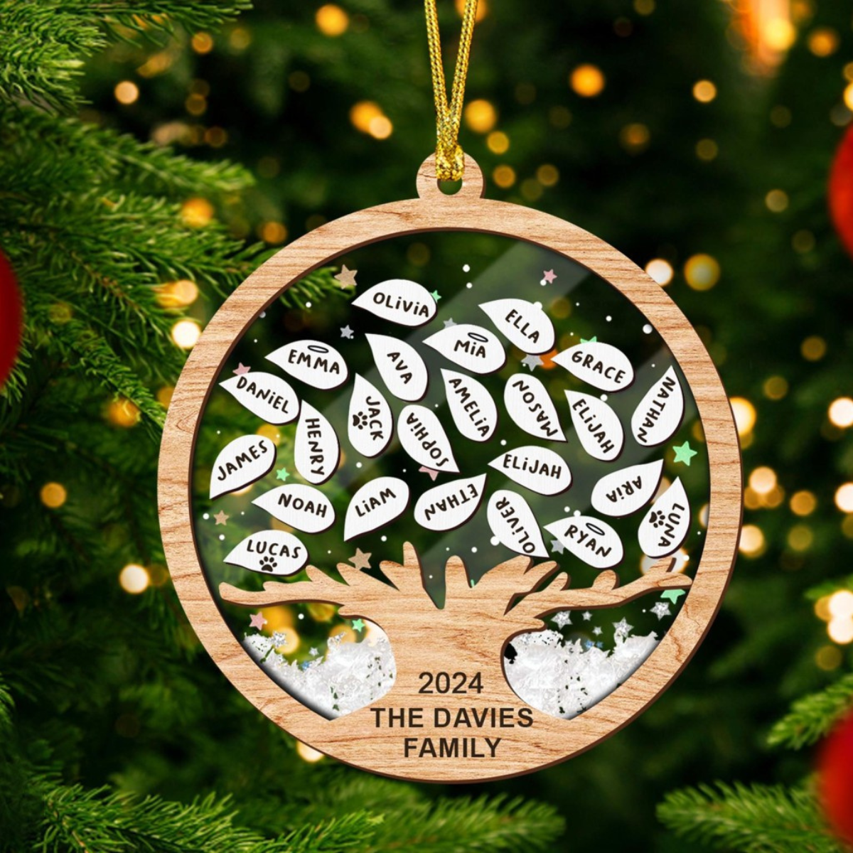 Family Tree Of Life 4D Shaker Ornament, Custom Name Family Christmas Ornament, Big Family Holiday Gift