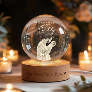 First Father's Day Ball Night Light, Personalized Dad Night Light, Custom Daddy Gift, New Dad Keepsake, LED Crystal Ball Gift For Dad