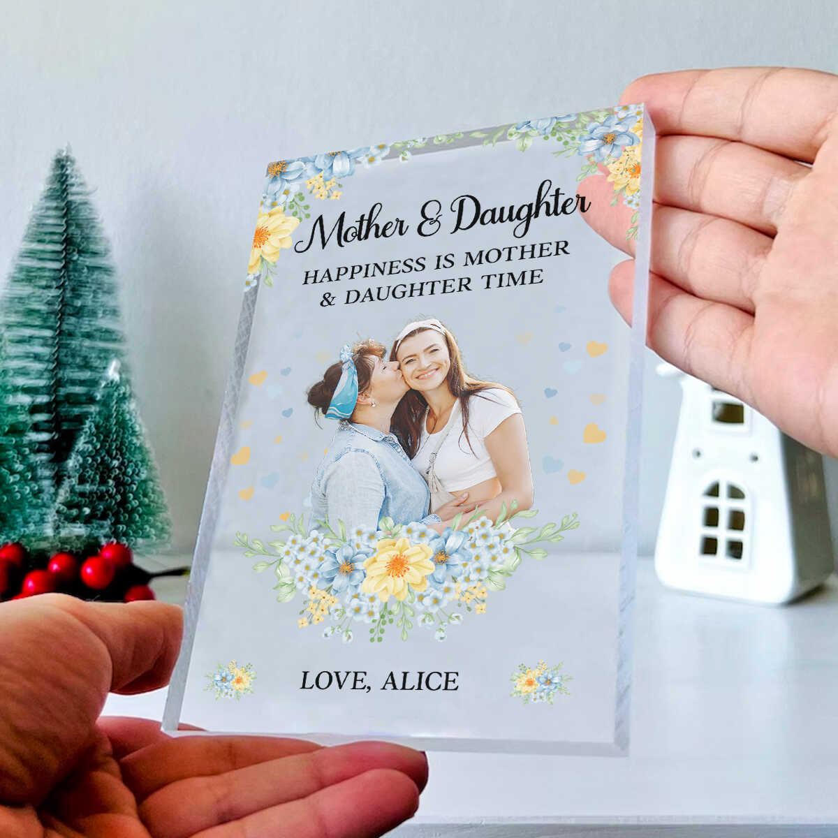 Happiness Is Mother & Daughter Time - Personalized Acrylic Plaque - Gift For Mom, Mother's Day, Birthday Gift