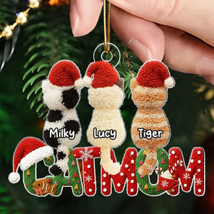 3D Effext Faux Crochet Cat Mom - Personalized Acrylic Ornament - Christmas Gift for Cat Lovers