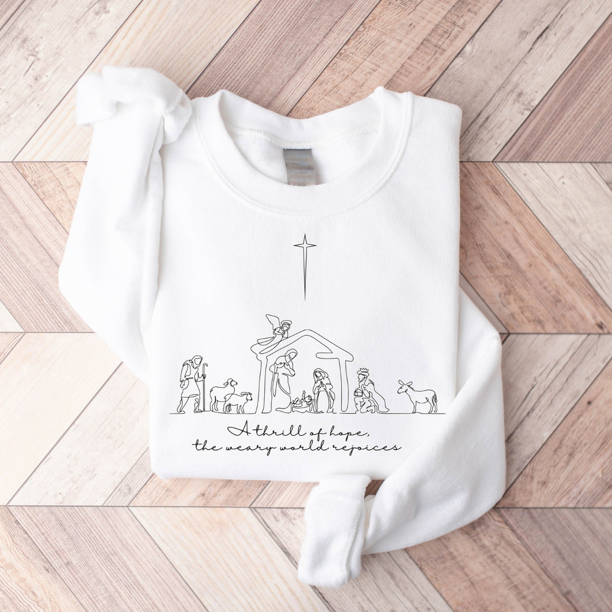 A Thrill Of Hope The Weary World Rejoices Sweatshirt, Christian Christmas Sweatshirt, Nativity Scene Sweater, Christmas Jesus Nativity Shirt