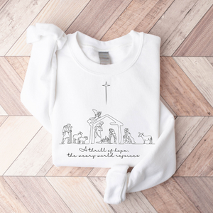 A Thrill Of Hope The Weary World Rejoices Sweatshirt, Christian Christmas Sweatshirt, Nativity Scene Sweater, Christmas Jesus Nativity Shirt