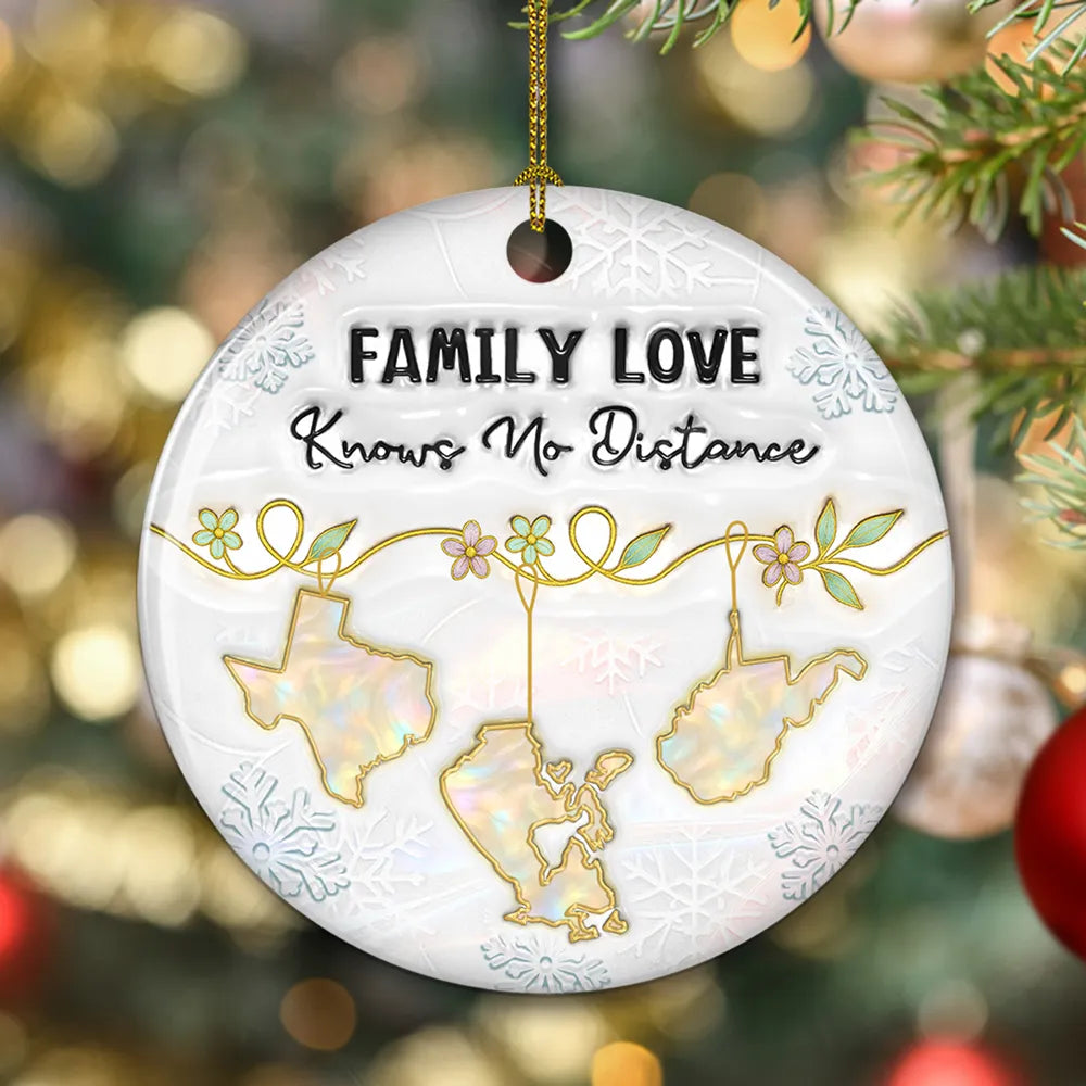 Family Love Pearl Effect Countries/States - Personalized Custom 3D Inflated Effect Ceramic Ornament - Christmas Gift For Family