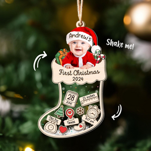 Baby's First Christmas Ornament 2024, Custom Baby Photo Ornament, New Baby Shaker, Newborn Gift, 4D Shake Babies Ornament, Baby Shower Gifts